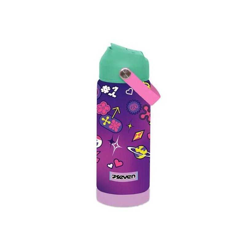 Borraccia Acciaio Inox Seven Bottle 500ml - Fantasia Con Moschettone, Tenuta Stagna, Made In Italy