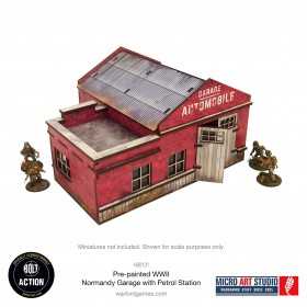 GARAGE WITH PETROL STATION elemento scenico WW2 NORMANDY micro art studio DIPINTO per 28mm SCALA 1/56 Micro Art Studio - 1