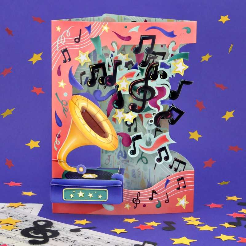 LIN Biglietto Pop-Up 3D Orchestra – Invito Musicale Fatto A Mano, Carta Fedrigoni E Kishu, 11,5x17 Cm