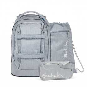 SET ZAINO scuola SATCH PACK ergonomico WASHED BLUE con gym bag e astuccio DENIM Satch - 1