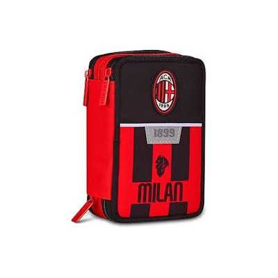 ASTUCCIO triplo scomparto MILAN con 3 zip SCUOLA seven COMPLETO di materiale