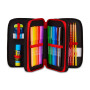 ASTUCCIO triplo scomparto MILAN con 3 zip SCUOLA seven COMPLETO di materiale