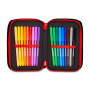 ASTUCCIO triplo scomparto MILAN con 3 zip SCUOLA seven COMPLETO di materiale