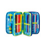 ASTUCCIO triplo scomparto NUANCED VERDE BLU con 3 zip SCUOLA seven COMPLETO di materiale