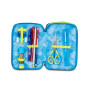 ASTUCCIO triplo scomparto NUANCED VERDE BLU con 3 zip SCUOLA seven COMPLETO di materiale