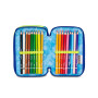 ASTUCCIO triplo scomparto NUANCED VERDE BLU con 3 zip SCUOLA seven COMPLETO di materiale
