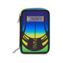 ASTUCCIO triplo scomparto NUANCED VERDE BLU con 3 zip SCUOLA seven COMPLETO di materiale