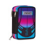 ASTUCCIO triplo scomparto NUANCED AZZURRO ROSA con 3 zip SCUOLA seven COMPLETO di materiale