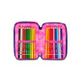 ASTUCCIO triplo scomparto NUANCED AZZURRO ROSA con 3 zip SCUOLA seven COMPLETO di materiale