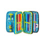ASTUCCIO triplo scomparto LED LOOK con 3 zip SJ GANG seven COMPLETO di materiale BOY scuola