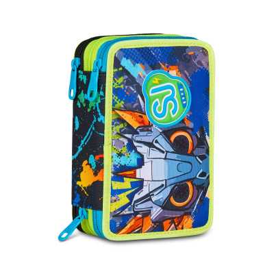 ASTUCCIO triplo scomparto LED LOOK con 3 zip SJ GANG seven COMPLETO di materiale BOY scuola