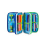 ASTUCCIO triplo scomparto WRITE DOWN BLU VERDE con 3 zip SCUOLA seven COMPLETO di materiale