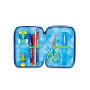 ASTUCCIO triplo scomparto WRITE DOWN BLU VERDE con 3 zip SCUOLA seven COMPLETO di materiale