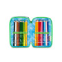 ASTUCCIO triplo scomparto WRITE DOWN BLU VERDE con 3 zip SCUOLA seven COMPLETO di materiale