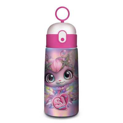 BORRACCIA TERMICA seven GATTO ROSA in acciaio inox CON CANNUCCIA tappo a pulsante SJ GANG animali GIRL
