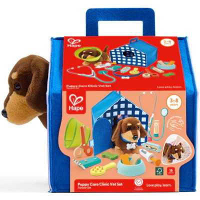 SET VETERINARIO puppy care clinic vet kit HAPE gioco di imitazione INTERATTIVO età 3+