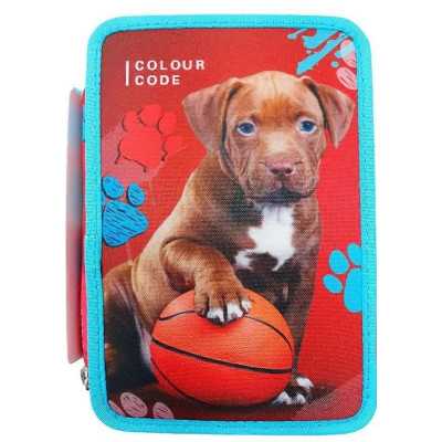 ASTUCCIO triplo scomparto COLOUR CODE 3 zip SCUOLA seven COMPLETO di materiale CANE boy ANIMAL SNAPSHOP