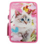 ASTUCCIO triplo scomparto COLOUR CODE 3 zip SCUOLA seven COMPLETO di materiale GATTO ROSA girl ANIMAL SNAPSHOP