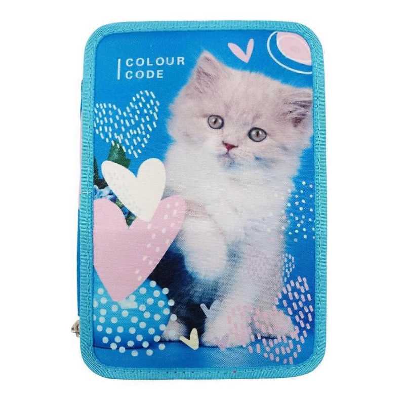 Astuccio Per Gatti A Doppio Scomparto – Set Da 2, Nero, Con Cerniera Liscia E Motivo A Gatto, Per Scuola, Ufficio E Viaggi