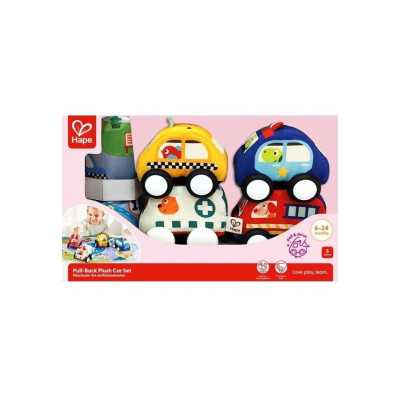SET AUTO DI PELUCHE per bambini HAPE gioco morbido PULL BACK età 6 mesi +