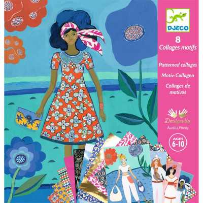 COLLAGE kit artistico 8 MOTIVI set creativo MODA WAX djeco DJ09307 età 6+