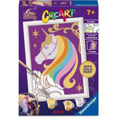 CREART kit artistico UNICORNO STELLATO ravensburger 9 COLORI con cornice e VERNICE ORO età 7+