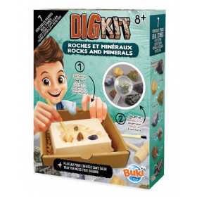 ROCCE E MINERALI da scavare DIG KIT con 7 pietre vere MINERALS kit scientifico BUKI età 8+