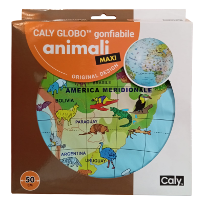 MAPPAMONDO gonfiabile ANIMALI caly MAXI diametro 50 cm GLOBO GEOGRAFICO età 3+