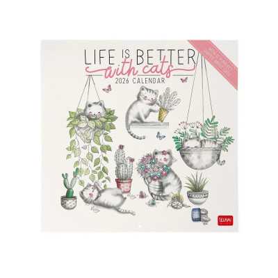 CALENDARIO DA PARETE 2026 legami LIFE IS BETTER WITH CATS gatti 30 X 29 CM grande