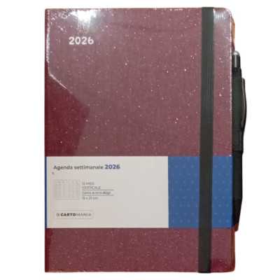 AGENDA 2026 cartomania WEEK settimanale SHINE IT UP da 12 mesi ROSSO