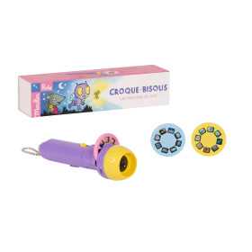 LAMPADA PROIETTA FIABE moulin roty CROQUE BISOUS le storie della buonanotte TORCIA CON 3 RACCONTI età 4+