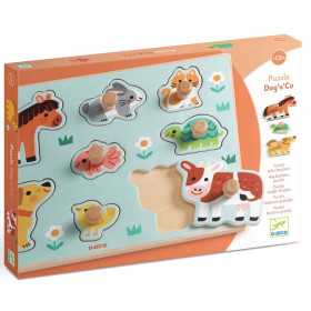 PUZZLE in legno DOG'N'CO grandi sagome DJECO animali DJ01122 età 12 mesi + PUZZLE in legno DOG'N'CO grandi sagome DJECO animali DJ01122 età 12 mesi +