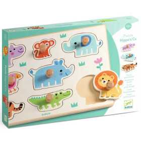 PUZZLE in legno HIPPO'N'CO grandi sagome DJECO animali DJ01123 età 12 mesi + PUZZLE in legno HIPPO'N'CO grandi sagome DJECO animali DJ01123 età 12 mesi +