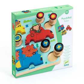 PUZZ & ROLL COLOR in legno VEICOLI djeco 2 IN 1 puzzle ad incastro DJ01079 età 18 mesi +