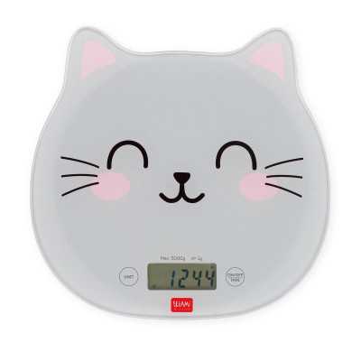 Bilancia Da Cucina Design Gatto Bianco - Precisone 1g A 5kg, Dimensioni 18x18x1,8 Cm, In HIPS E Vetro, Portatile, Batteria CR2032 Inclusa