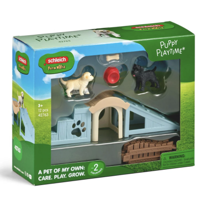 AVVENTURE PER I CUCCIOLI miniature in resina PUPPY PLAYTIME schleich FARM WORLD età 3+