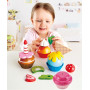 CUPCAKES pasticcini HAPE gioco di imitazione IN LEGNO cucina 18 PEZZI candela frutta wafer E3157 età 3+