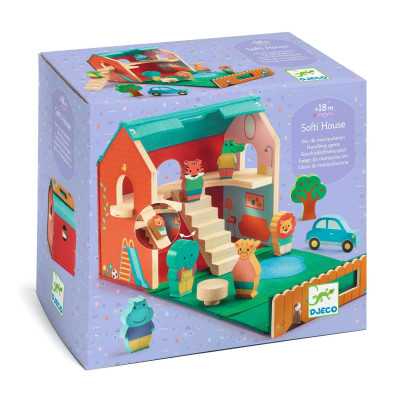 SOFTI HOUSE gioco di manipolazione IN LEGNO per bambini DJECO casetta con giardino DJ06448 età 18 mesi +