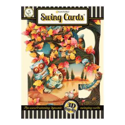 WOODLAND OWLS biglietto d'auguri SWING CARD santoro 3D POP UP