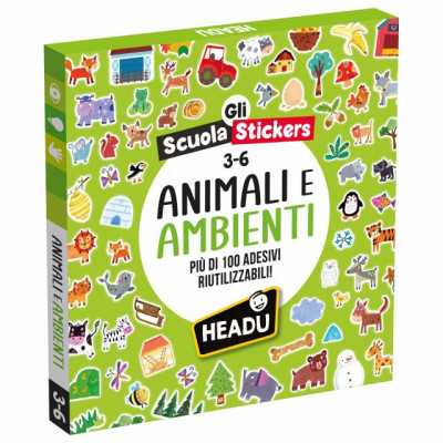 GLI SCUOLA STICKERS con 100 adesivi riutilizzabili ANIMALI E AMBIENTI gioco educativo HEADU età 3+
