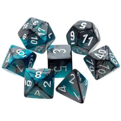 SET DI 7 DADI acciaio ciano bianco CHESSEX CHX26456 dice DA GIOCO assortiti GEMINI