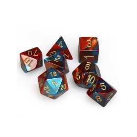 SET DI 7 DADI rosso ciano oro CHESSEX CHX26462 dice DA GIOCO assortiti GEMINI