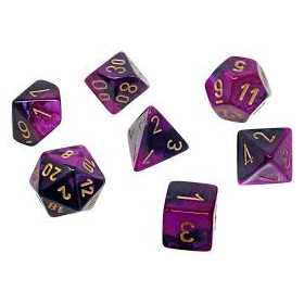 SET DI 7 DADI black purple gold CHESSEX CHX20640 dice DA GIOCO assortiti GEMINI