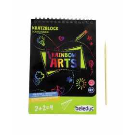 ALBUM DA GRATTARE con fogli neri ARCOBALENO kit artistico BELEDUC rainbow arts SCRATCH BOOK età 4+