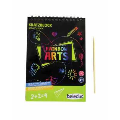 ALBUM DA GRATTARE con fogli neri ARCOBALENO kit artistico BELEDUC rainbow arts SCRATCH BOOK età 4+