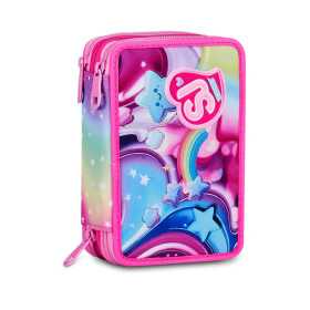 ASTUCCIO triplo scomparto SOFT POUCH GIRL con 3 zip SJ GANG seven COMPLETO di materiale SCUOLA