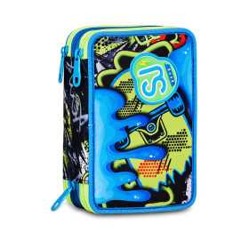ASTUCCIO triplo scomparto SOFT POUCH BOY con 3 zip SJ GANG seven COMPLETO di materiale SCUOLA
