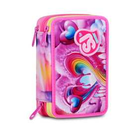 ASTUCCIO triplo scomparto JOYFUL PINS GIRL con 3 zip SJ GANG seven COMPLETO di materiale SCUOLA