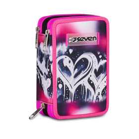 ASTUCCIO triplo scomparto PLUMPY LINE GIRL con 3 zip SEVEN completo di materiale SCUOLA