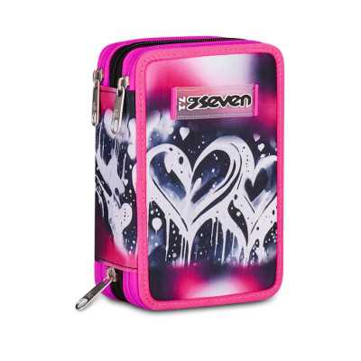 ASTUCCIO triplo scomparto PLUMPY LINE GIRL con 3 zip SEVEN completo di materiale SCUOLA